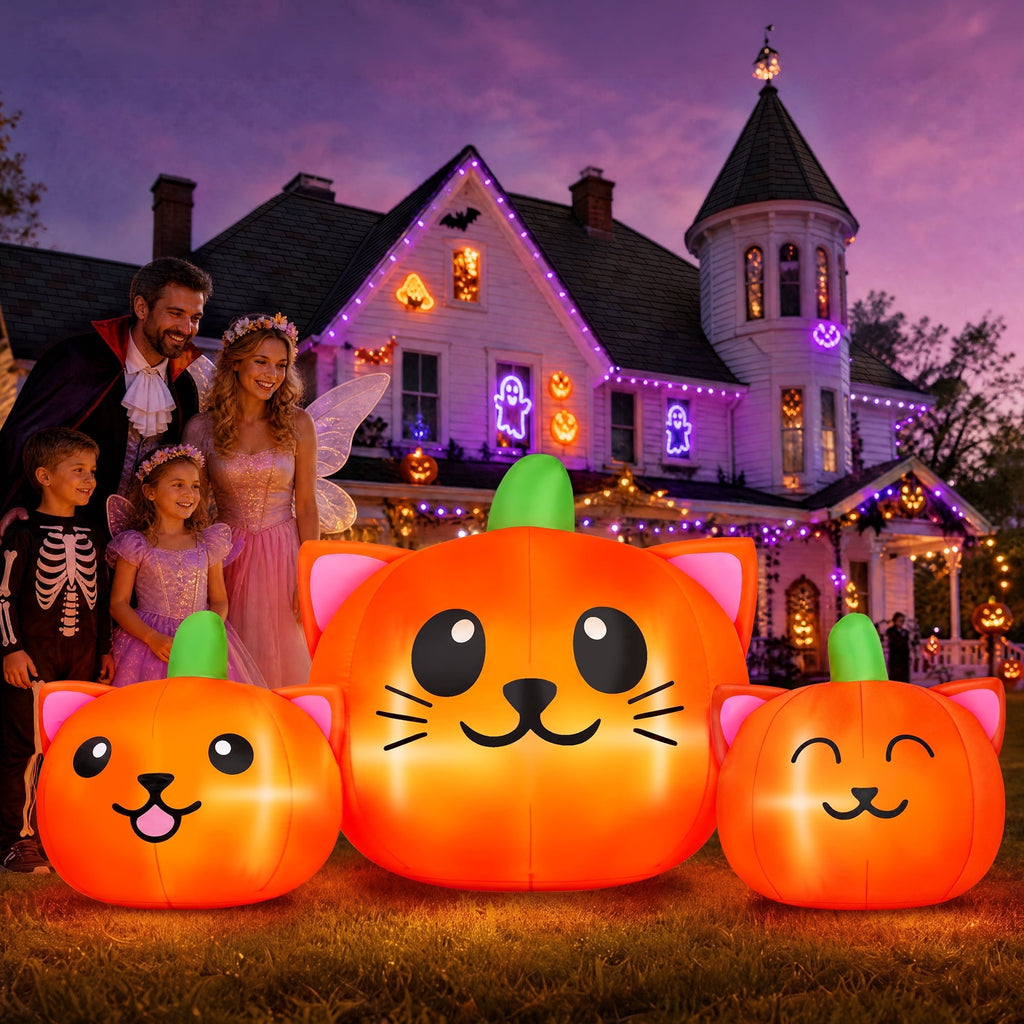 6.2FT Halloween Inflatable Pumpkin Cat Outdoor Decorations, Halloween Blow Ups with Lights for Party, Yard