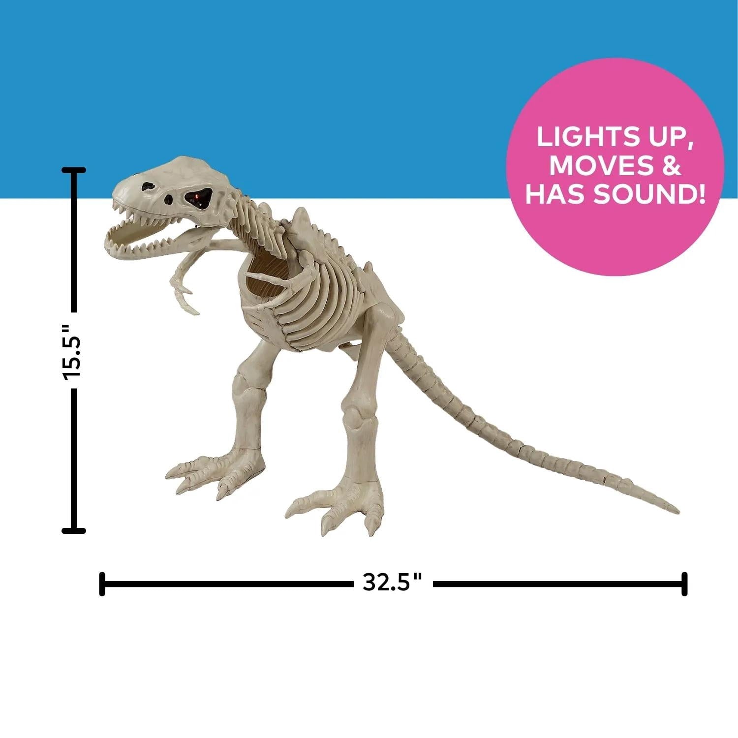 15 1/2" Animated Light-Up Tyrannosaurus Rex Skeleton Halloween Decoration - One Size
