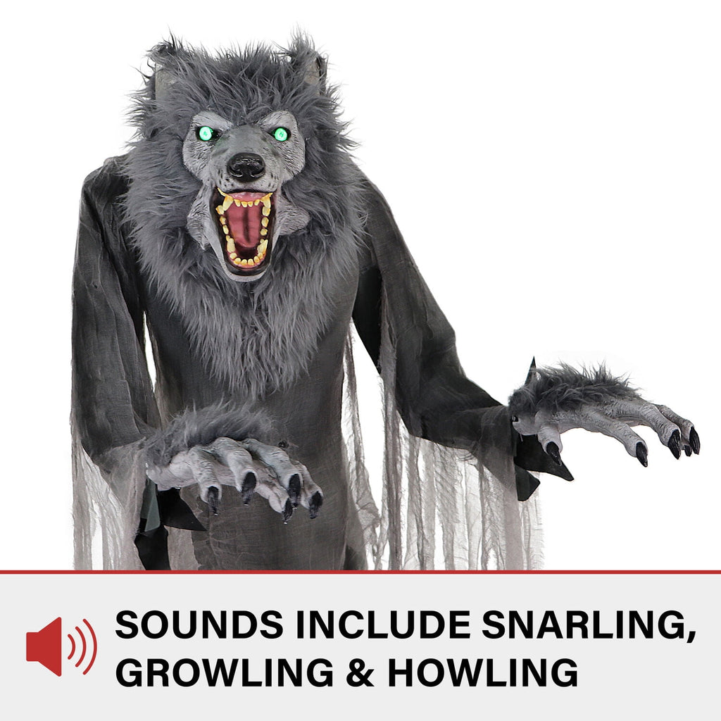 7 ft Tall Motion-Activated Towering Werewolf, Premium Halloween Animatronic, Plug-In, HHTWRWOLF-1FLSA