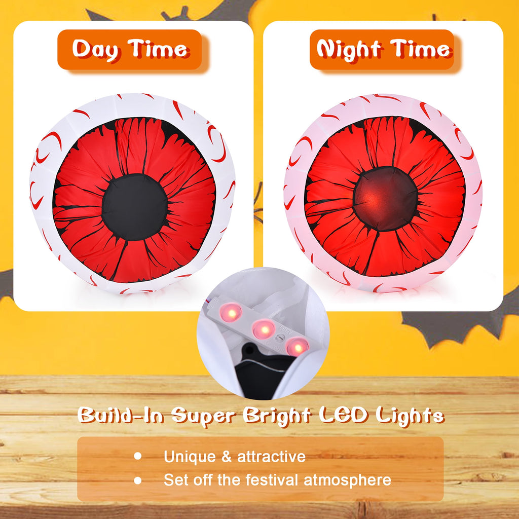 Costway 2 Pack 3 FT Halloween Inflatable Eyeballs w/ Air Blower & Red LED Lights
