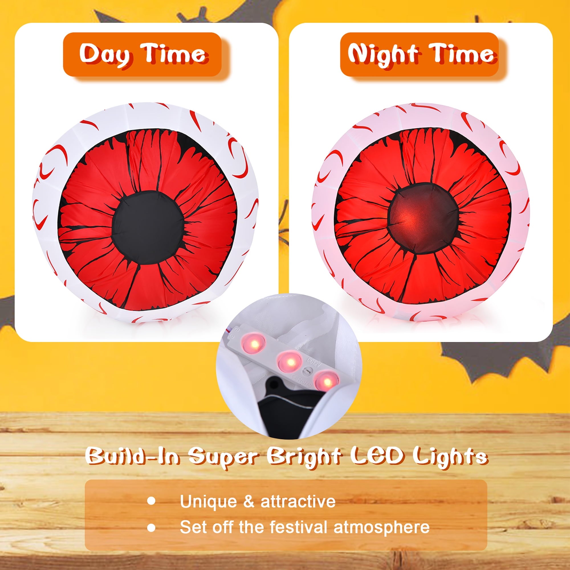 Costway 2 Pack 3 FT Halloween Inflatable Eyeballs w/ Air Blower & Red LED Lights