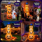 8ft Halloween Inflatable, Stacked Pumpkins with Witch Hat and Built-in LED Lights, Outdoor Blow up Yard Decor for Lawn, Garden, Porch and Halloween Party, Orange