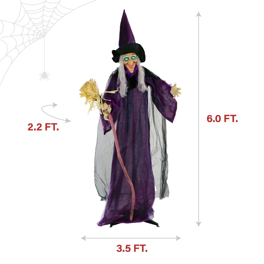 Life-Size Animated Talking Witch w/ Broomstick, 6 ft Halloween Decoration, HHWITCH-5FLSA