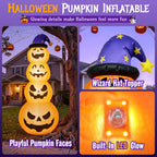 8 ft Halloween Pumpkin Stack Inflatable Decoration with Witch Hat, Lighted Blow up Yard Decor for Outdoor Lawn Garden