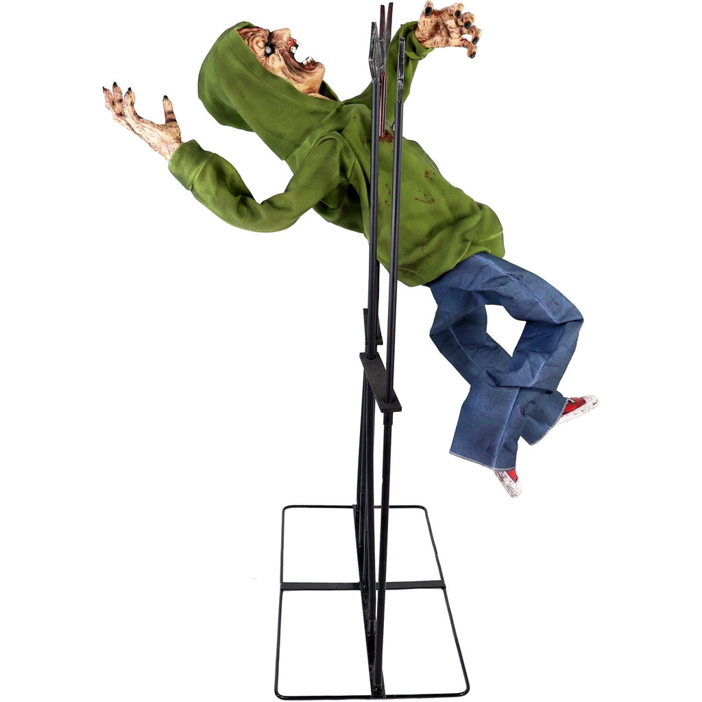 4.4 ft Voice-Sensor Impaled Zombie Halloween Animatronic, HHIMPZOMB-1FLSA