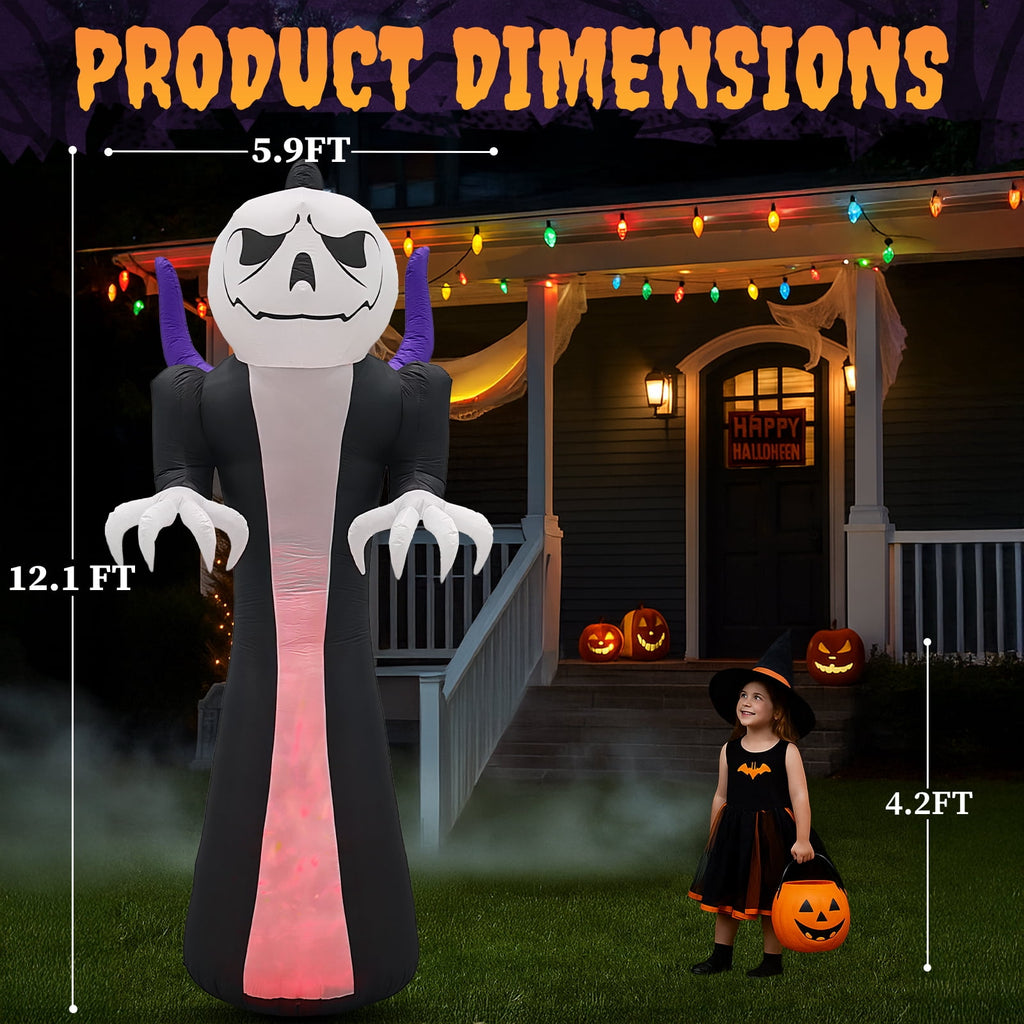 12 FT Halloween Inflatables Ghost Outdoor Halloween Decoration w/ Pumpkins Head