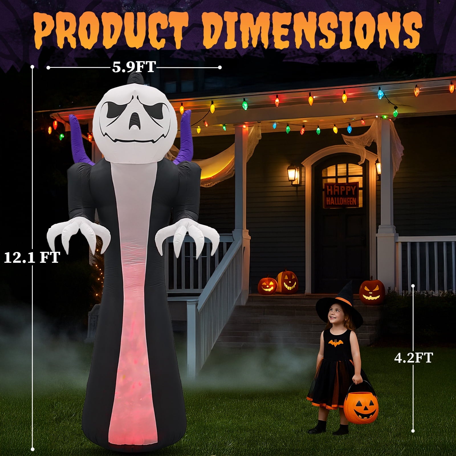12 FT Halloween Inflatables Ghost Outdoor Halloween Decoration w/ Pumpkins Head