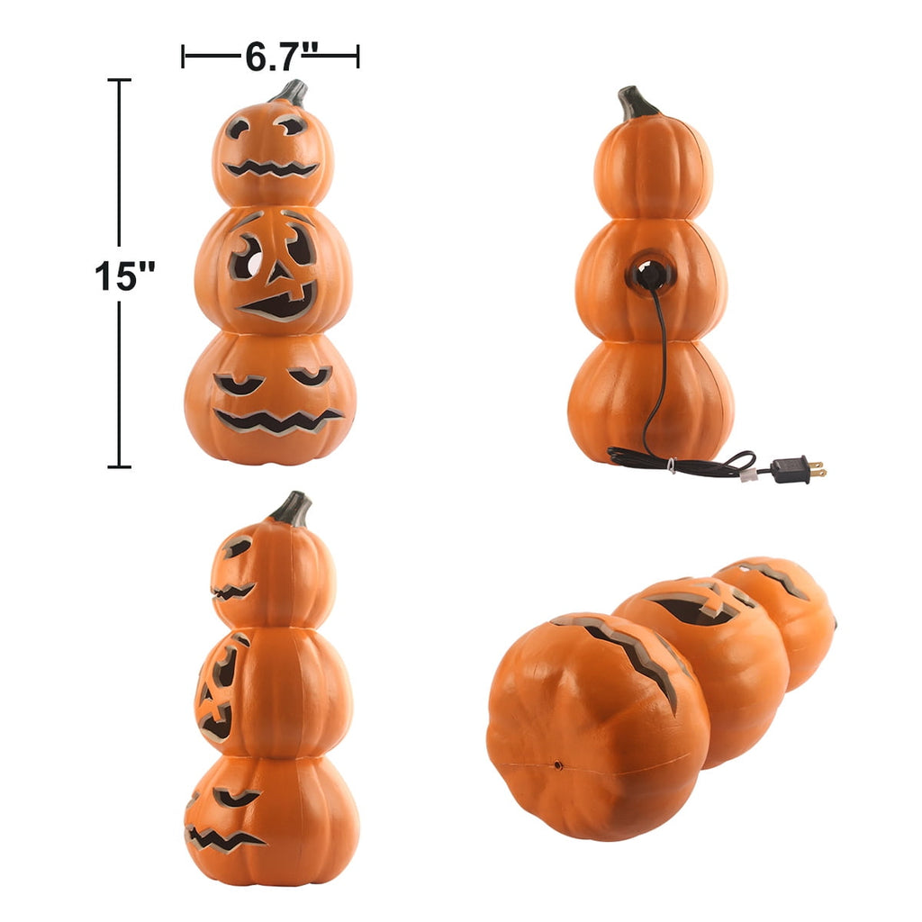 15 Inch Large LED Jack O Lantern - Perfect For Garden, Patio & Front Door Halloween Decor