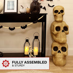 37" Skull Stack Statue with LED Eyes, Halloween Decor, HHMG036-1SKL-NAT
