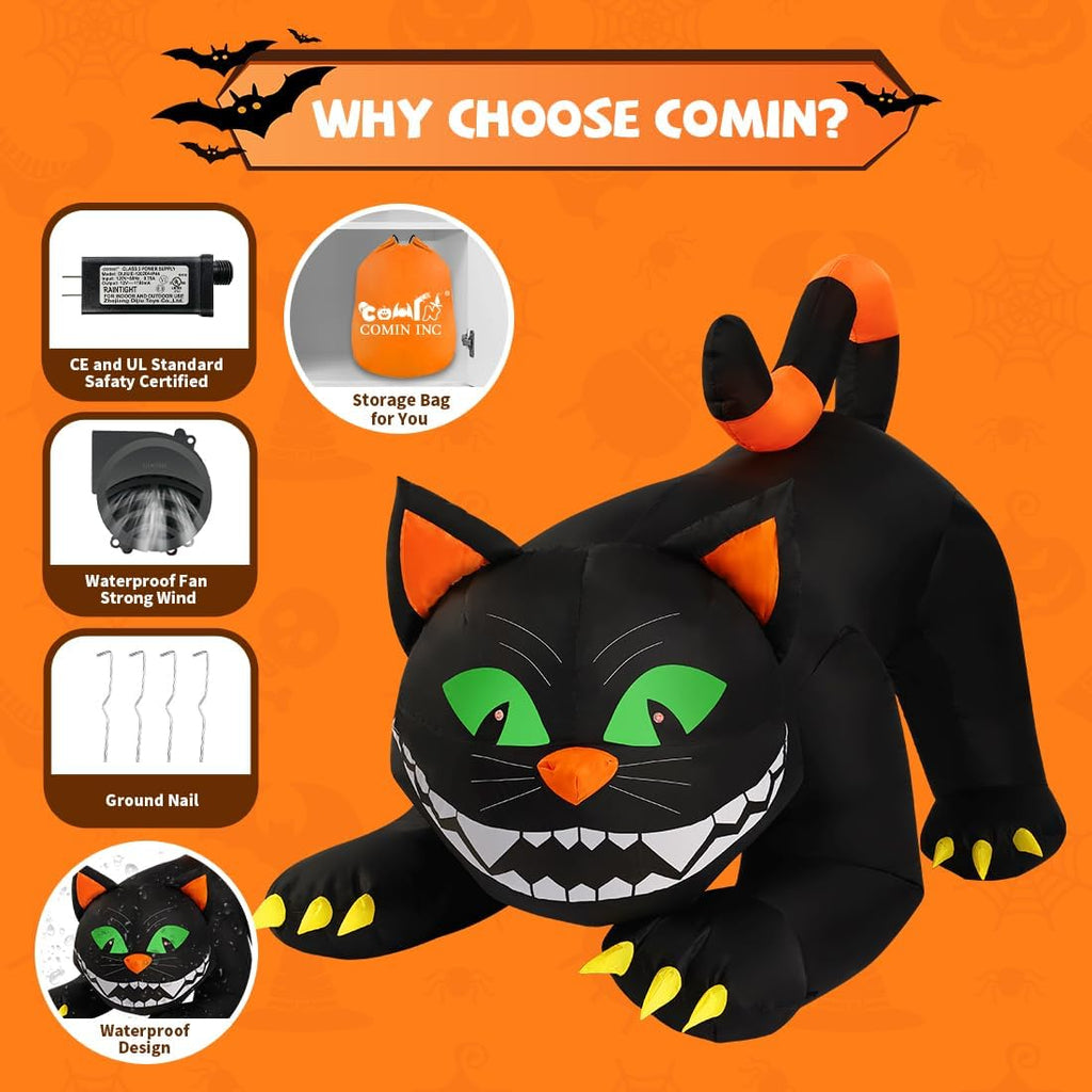 COMIN 6 FT Animated Halloween Inflatables Black Cat Outdoor Decorations Blow Up Yard Large Cat with Moving Head and Built-in LEDs for Indoor Party Garden Lawn Decor