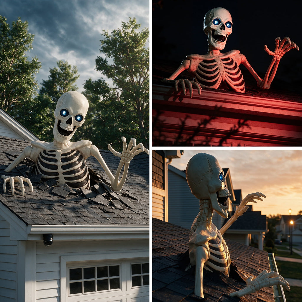 48" Halloween Giant Groundbreaker Skeleton with LED Light Moving Eyes, Creepy Sound Effect for Yard Porch Halloween Decoration