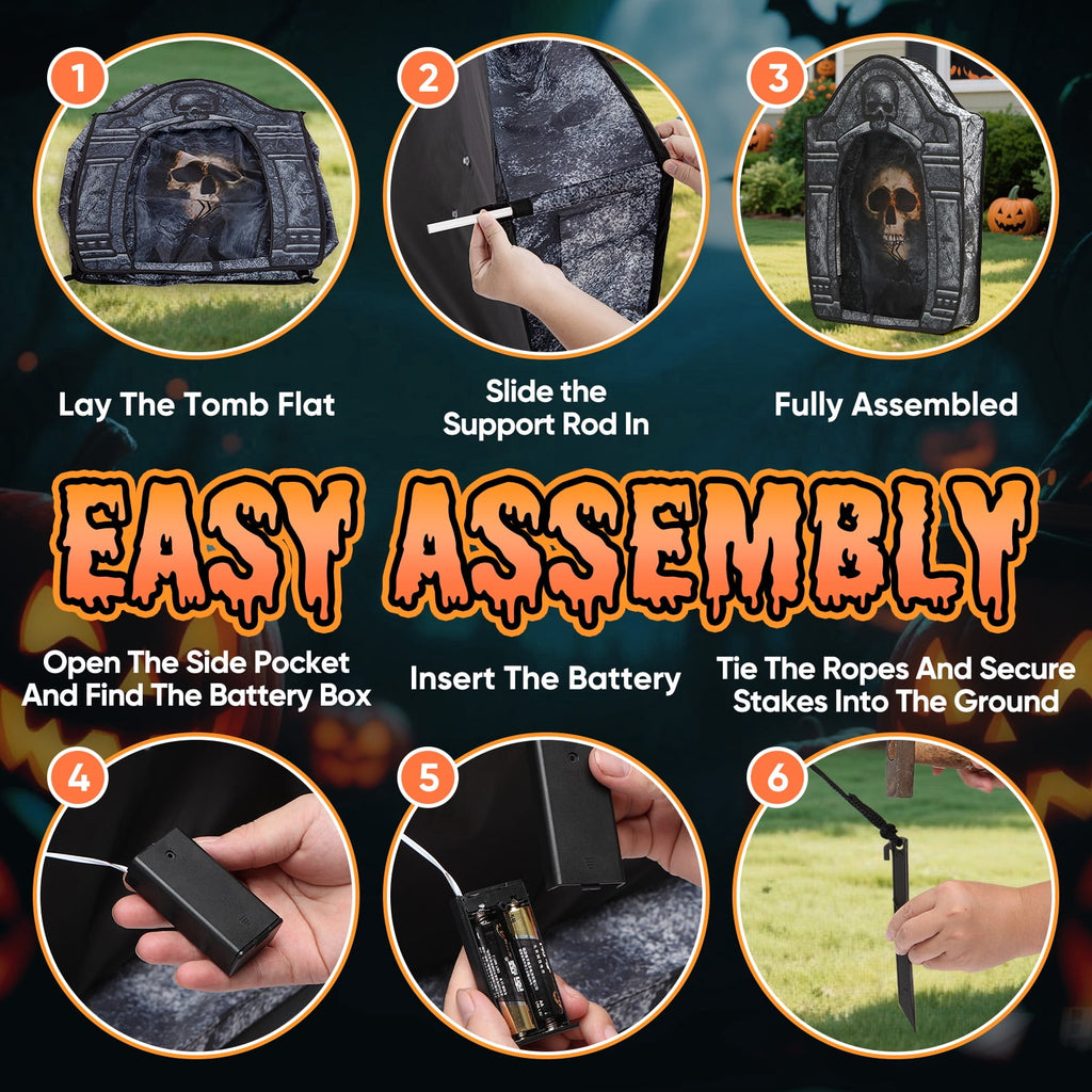 Toiyjofe 3.5ft Large Halloween Tombstone with LED Skull Eyes, Foldable Battery Powered Graveyard Decor for Lawn, Garden & Haunted House