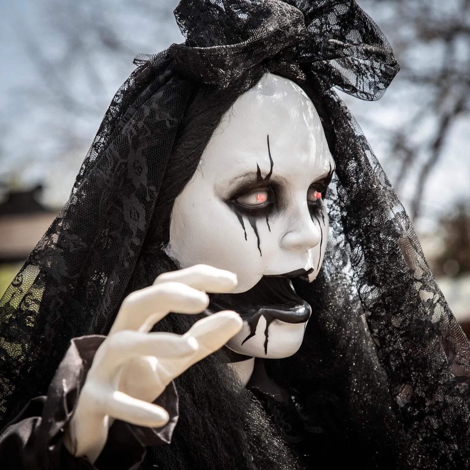 5 Ft. 6" Jaw-Dropping Scary Bride with Black Dress Standing Halloween Decoration