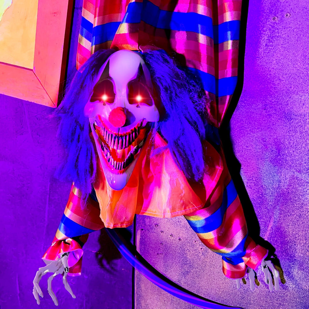 47 in Animatronic Hanging Upside Down Clown with Lights and Sound, Halloween Decoration, HHCLOWN-39HLSA