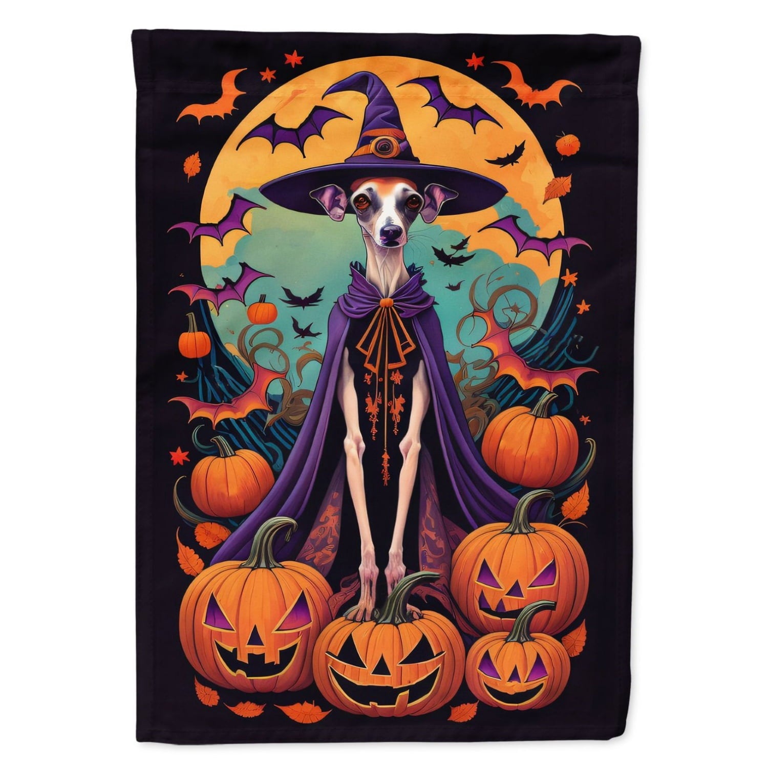 Halloween Italian Greyhound Dog House Flag 28x40IN Double-Sided Polyester Decorative Sleeve Pole Flag for Outdoor Home Garden