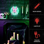 Spider with Web Pink & Green Halloween Décor with Neon LED Lights, 0.9-Ft