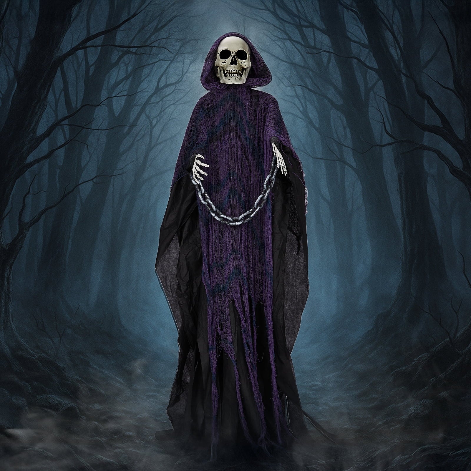 6' Halloween Decorations Animatronics Grim Reaper, Sound-Actived Party Deco for Garden Yard Lawn
