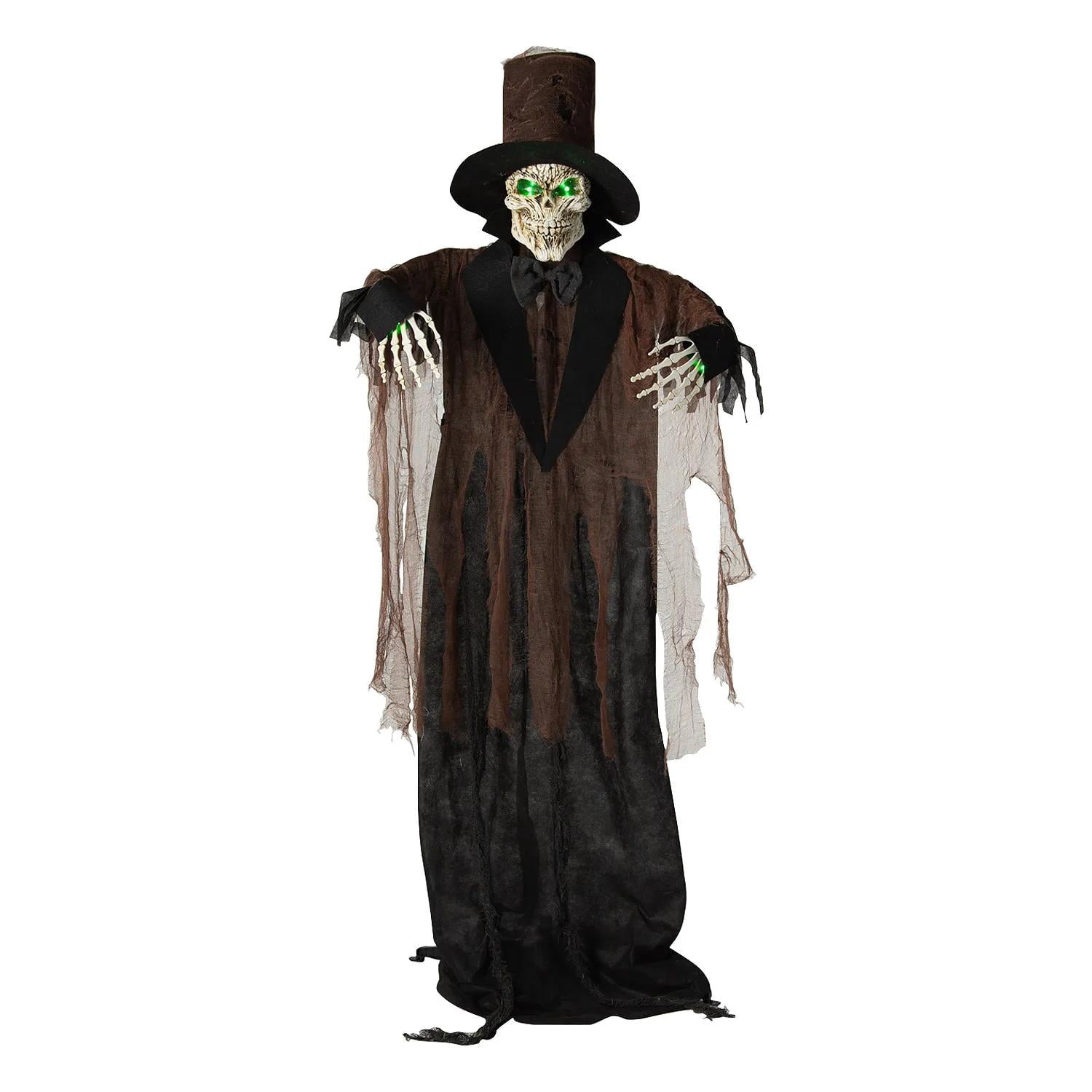 5 Ft. 6" Light-Up Black Skeleton Standing Halloween Decoration