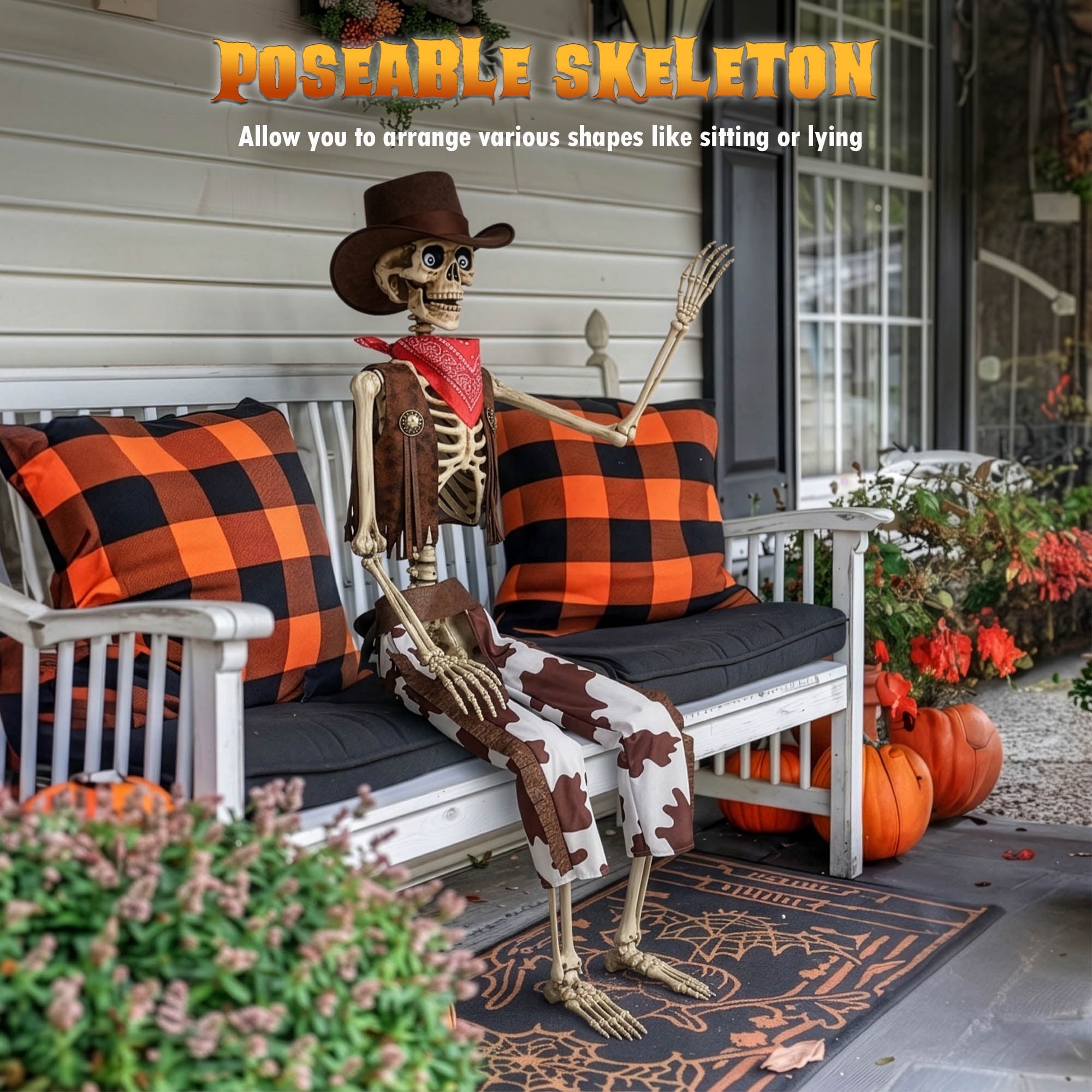 Yescom Halloween 5.6Ft Life Size Skeleton Cowboy Detailed Costume Outdoor Indoor Haunted House Props Decor 2026