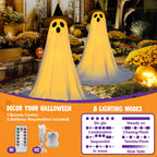 2 Packs Halloween Decorations Outdoor,Light Up Halloween Spooky Standing Ghost with Witch Hat,Scary Ghosts Decor with LED Lights for Front Porche Yard Garden Home
