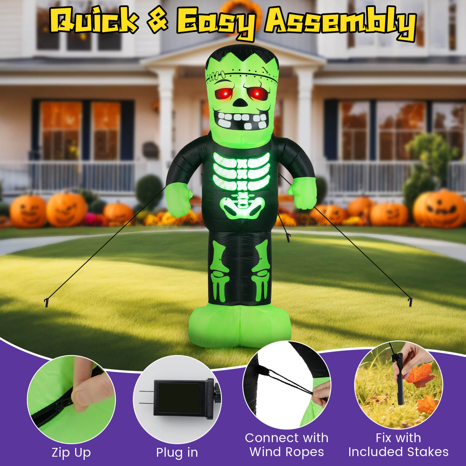 Costway 8.4 Ft Tall Halloween Inflatable Decoration LED-lit Inflatable Green Zombie