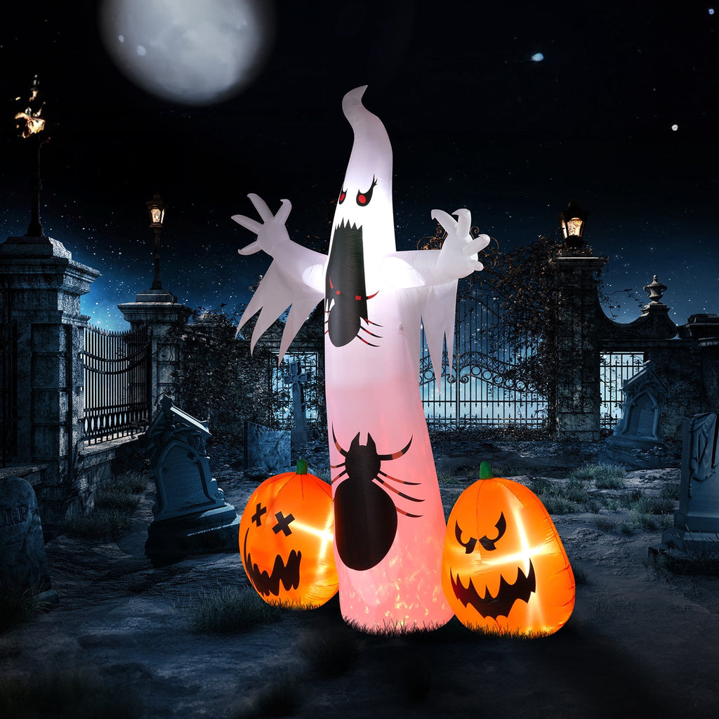 12' Halloween Inflatables Outdoor Halloween Decoration Giant Ghost with 2pcs Pumpkin Blow up Decor