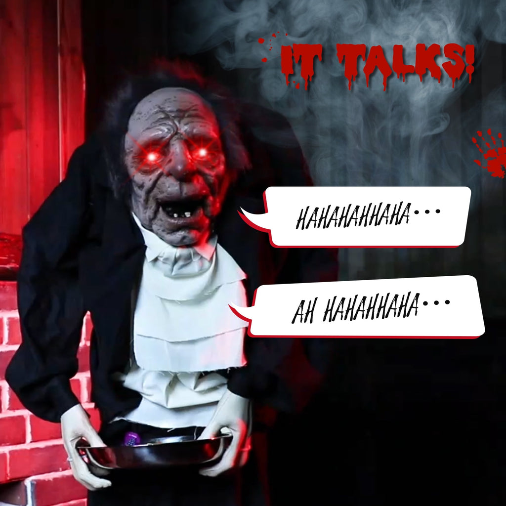 5ft Waiter Animated Halloween Decoration Creepy Halloween Animatronics Waiters w/ Pre-Recorded Screaming