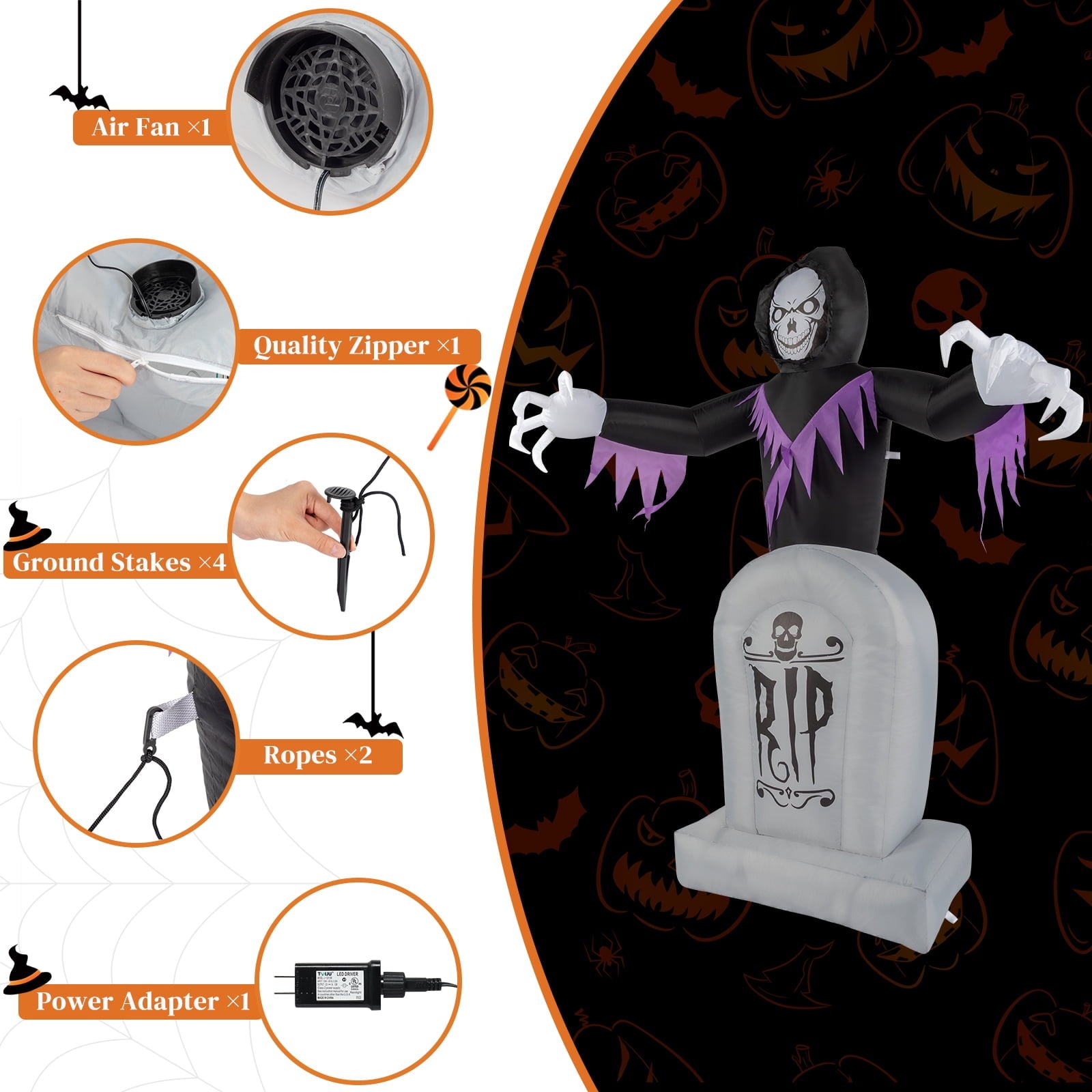 Inflatable Halloween Decoration 6 FT Reaper for Halloween Party Outdoor, Yard, Garden, Lawn Decorations
