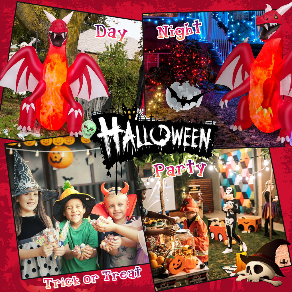 Costway 8 FT Halloween Inflatable Red Dragon with Wings & Skull Holiday Decoration Light