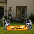 9.6FT Halloween Inflatable Skeleton Tombstone Banner, Built-in 4 White LED Lights, Quick Inflation for Yard/Patio/Party