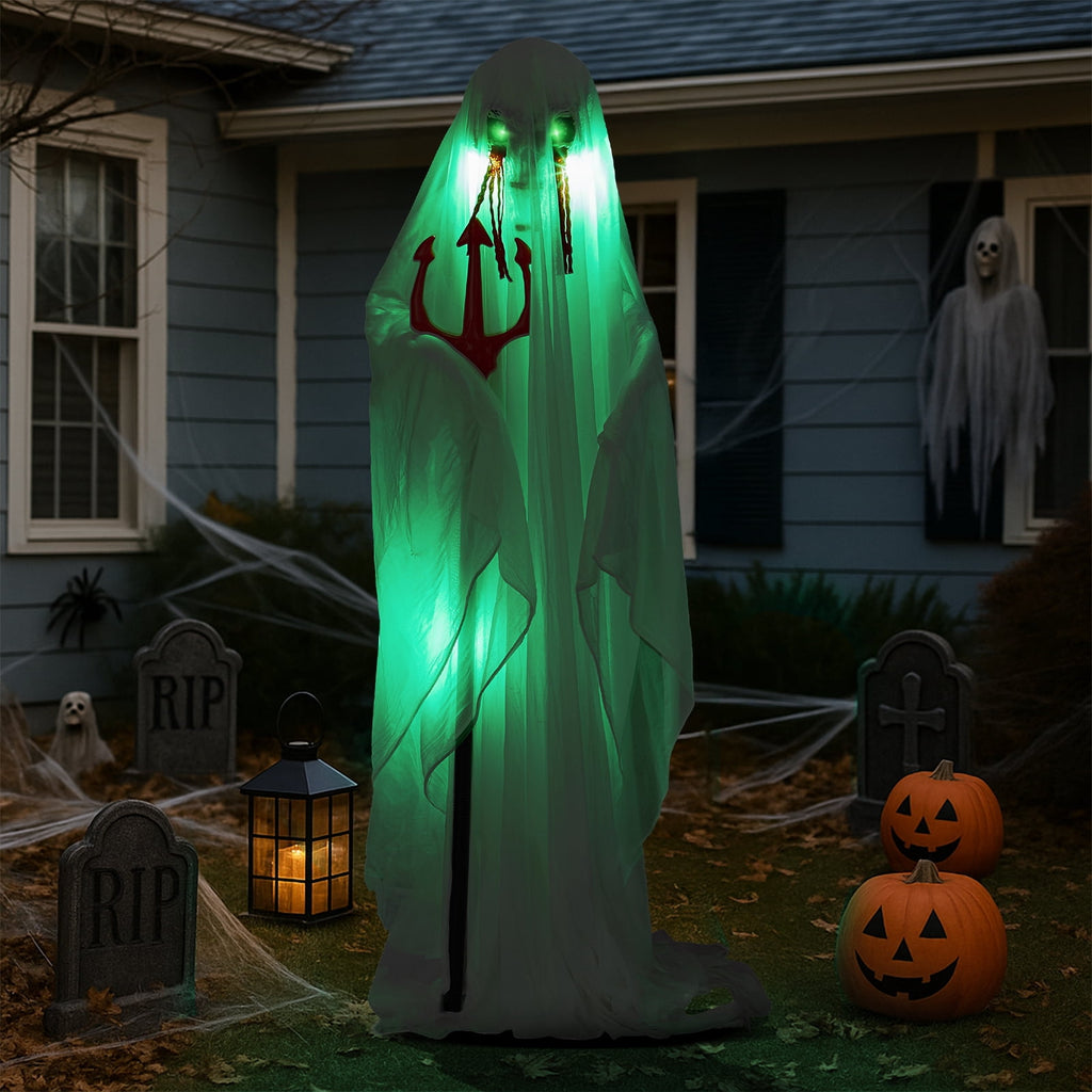 4.5ft Hanging Ghost Animated Halloween Decoration Creepy Halloween Skeleton w/ Pre-Recorded Screaming, LED Eyes