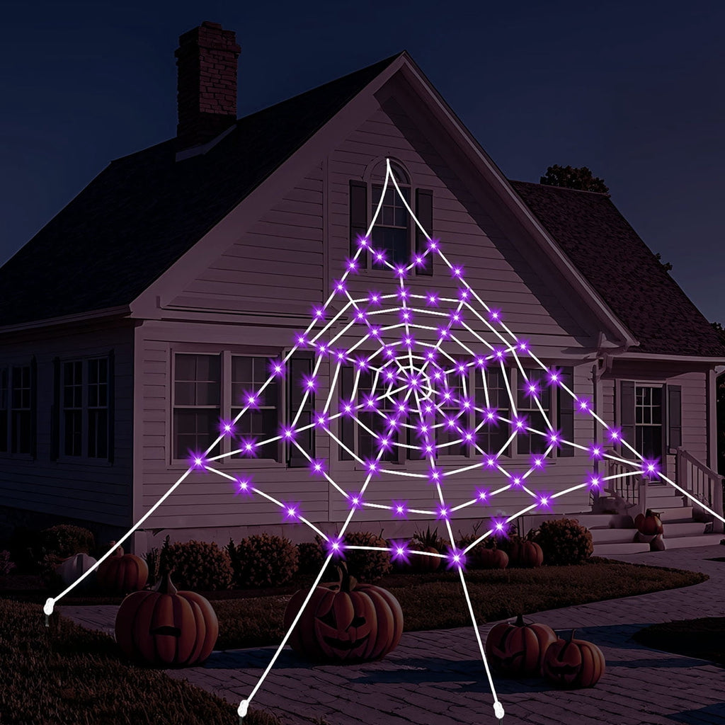 HKKDKTA Halloween Spider Web Lights Decoration, 250 LED Giant Spider Web 16.4ft Light Up Halloween Web Lights for Yard, Porch Decor (Purple)