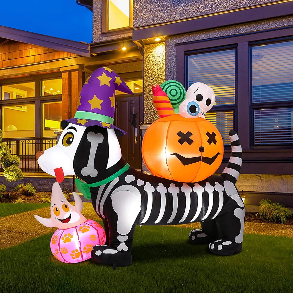 5FT Halloween LED Inflatable Skeleton Dog with Treats Halloween Yard Decorations
