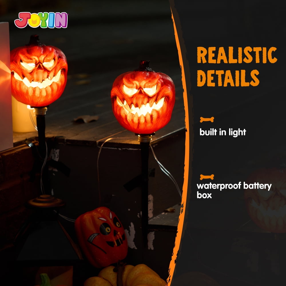 3 Pack Halloween Decorations Lighted Pumpkin Pathway Lights Stakes,Outdoor Jack-O-Lantern Waterproof Decorations,Scary Halloween Party Props Outdoor Yard Decor