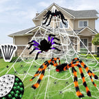 JoyX Giant Halloween Spider Web Decoration Set, 23 ft Huge Web with 50" Large Spider, LED Light, and Glow in The Dark Spiders for Outdoor Yard Decor