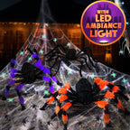 JoyX Giant Halloween Spider Web Decoration Set, 23 ft Huge Web with 50" Large Spider, LED Light, and Glow in The Dark Spiders for Outdoor Yard Decor