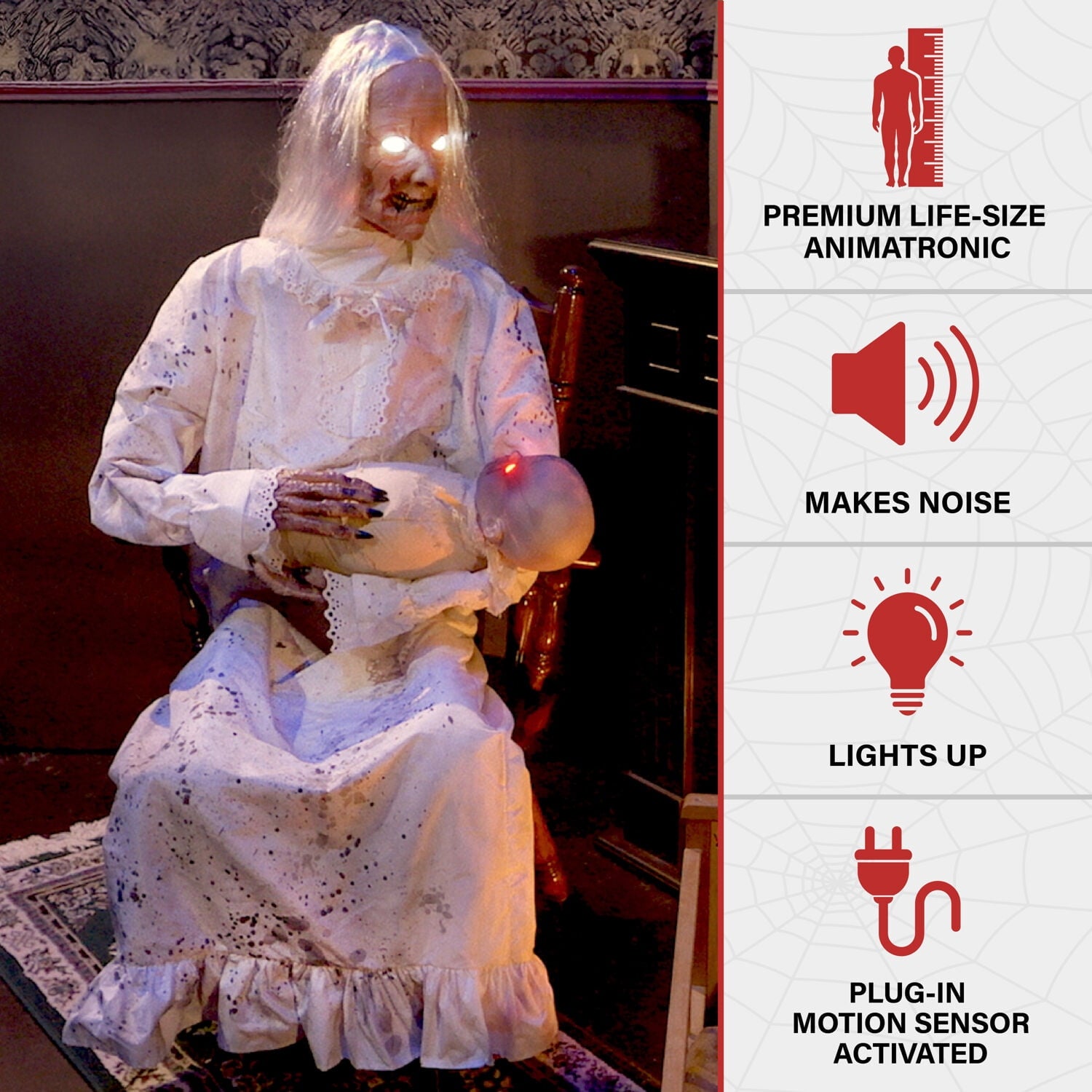 2.9 ft Animatronic Gravely Granny by Tekky Halloween Decoration with Motion-Activated Sounds, HHGRVLYGRNY-1FLSA
