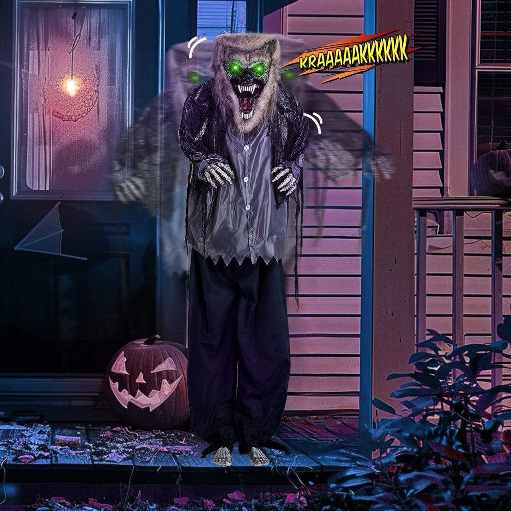 7FT Halloween Animatronic Werewolf w/ Werewolf Barking Sound The Sound Activated Halloween Prop