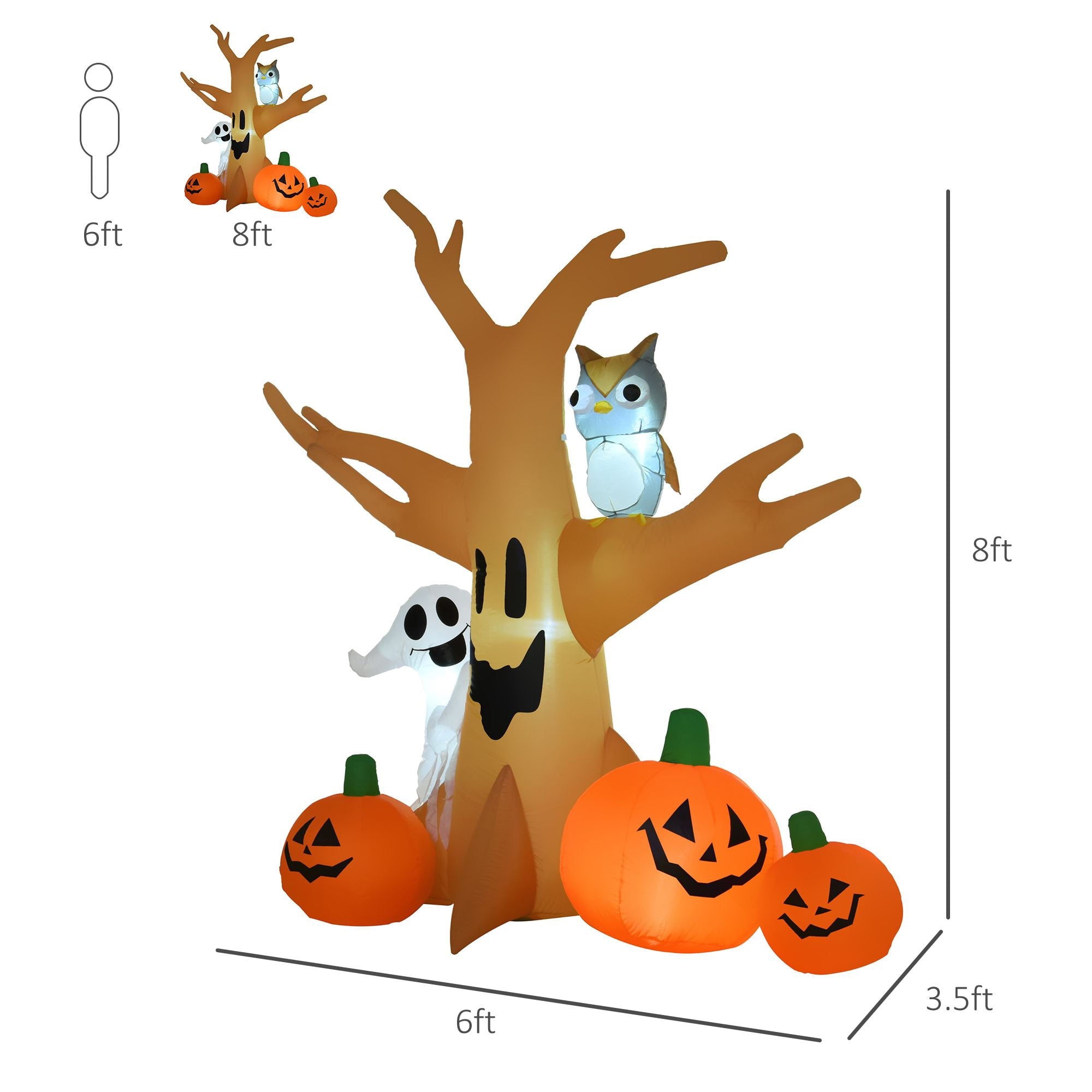 7.5FT Halloween Inflatable Scary Ghost Tree with Owl Ghost Pumpkins LED Lights Yard Decoration