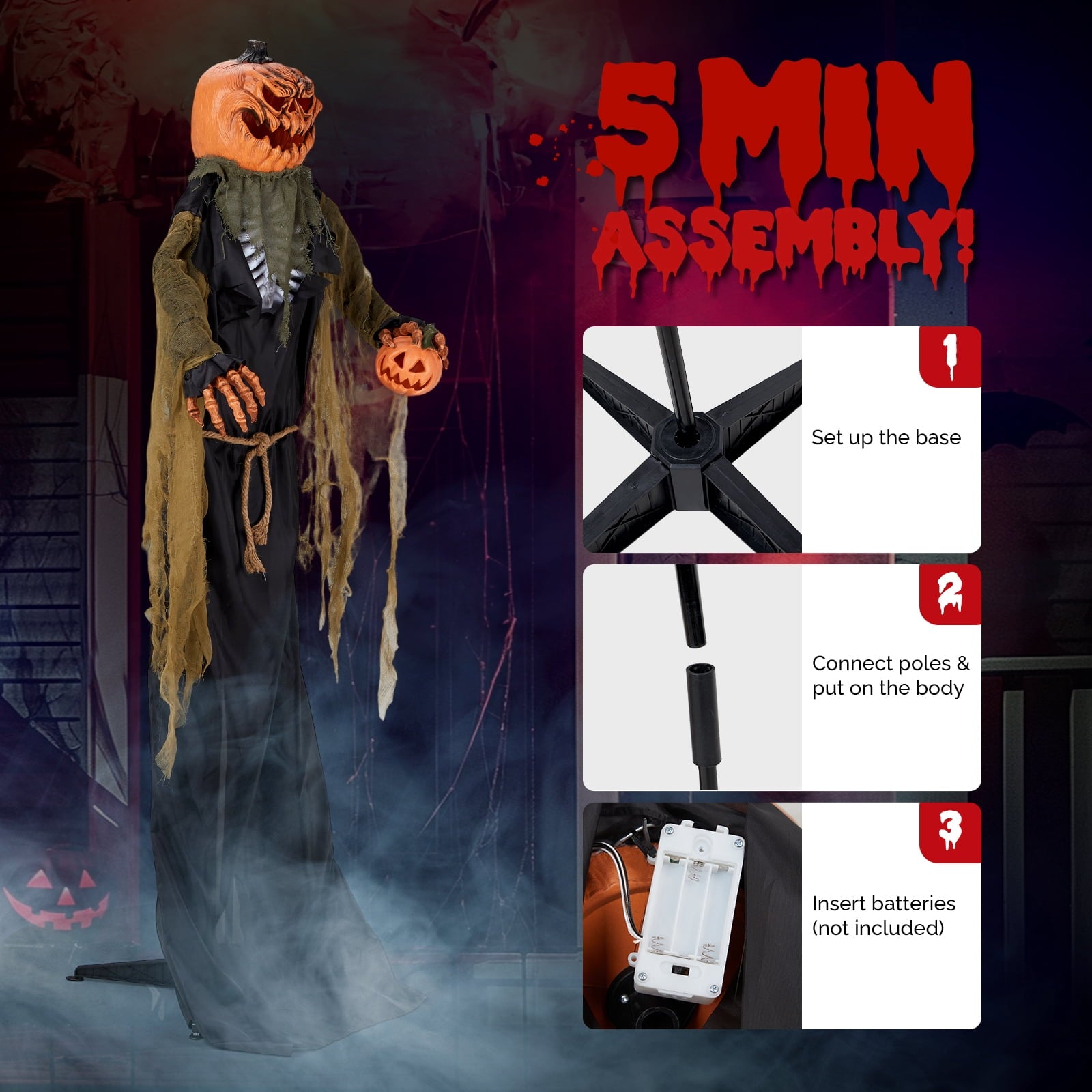 7FT Halloween Animatronic Standing Pumpkin Man The Sound Activated Halloween Prop