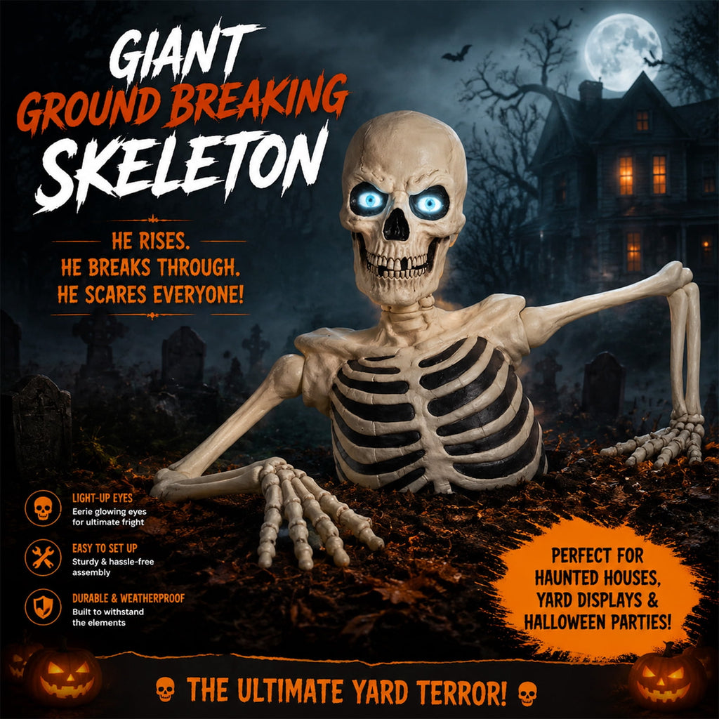 Clearance Halloween Decorations Skeletons, Giant Ground Breaking Skeleton with LCD Eyes, Spooky Haunted Home Halloween Decorations Outdoor for Yard, Patio & Front Porch