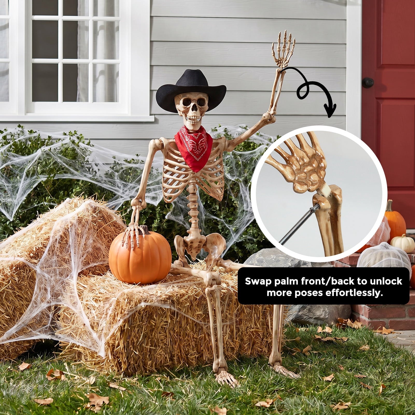 5.4ft Halloween Skeleton Decorations, Weathered Posable Skeleton Decor for Halloween Decorations Outdoor Indoor