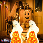 PMU Halloween Light-Up Ghost Pumpkin Trick or Treat Blow Mold Decorations - Perfect for Halloween, Home, Lawn, Yard, Decor (Indoor and Outdoor)