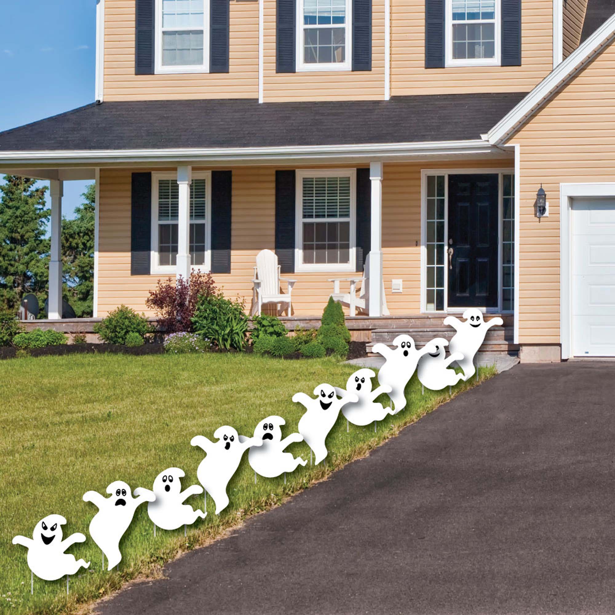 Big Dot of Happiness Spooky Ghost - Ghost Shape Lawn Decoration Signs - Outdoor Halloween Yard Decorations - 10 Piece