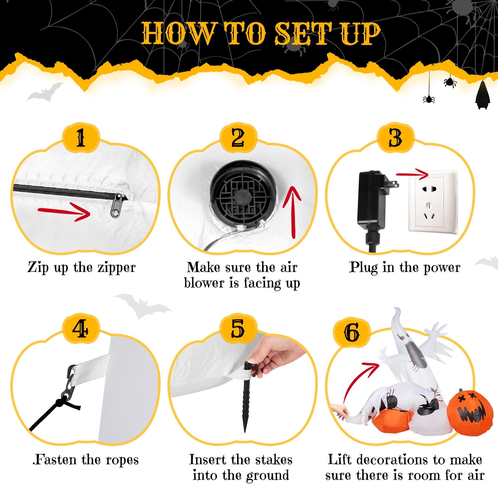 12' Halloween Inflatables Outdoor Halloween Decoration Giant Ghost with 2pcs Pumpkin Blow up Decor
