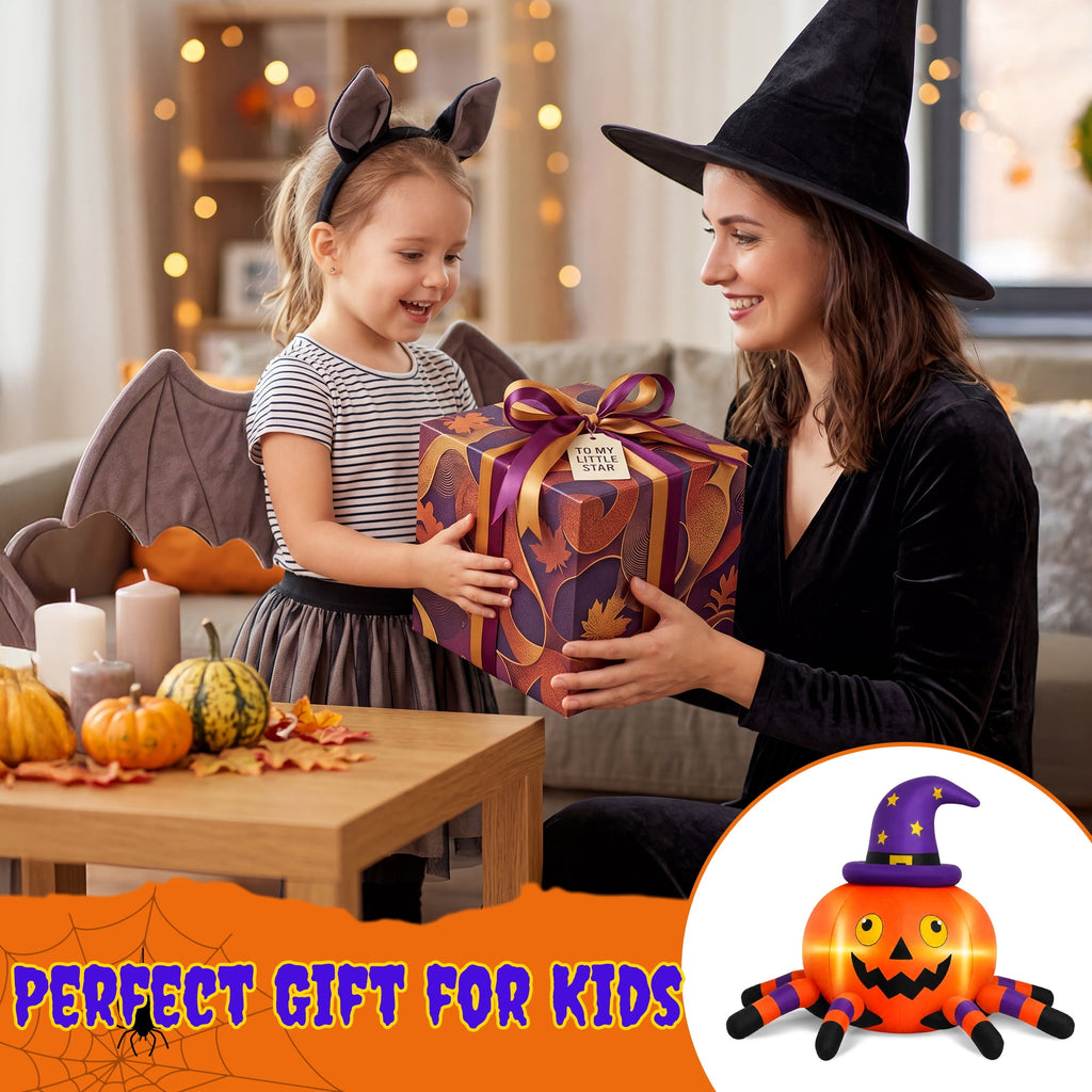 6.2FT Halloween Inflatable Decorations Pumpkin Spider with LED Lights, Halloween Blow Ups for Yard Party