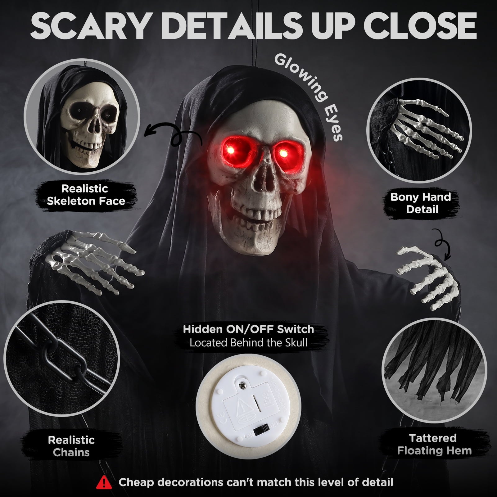 Halloween Grim Reaper 6ft Hanging Ghost Skeleton Decorations, Spooky Halloween Decor for Yard Haunted House Party Outdoor