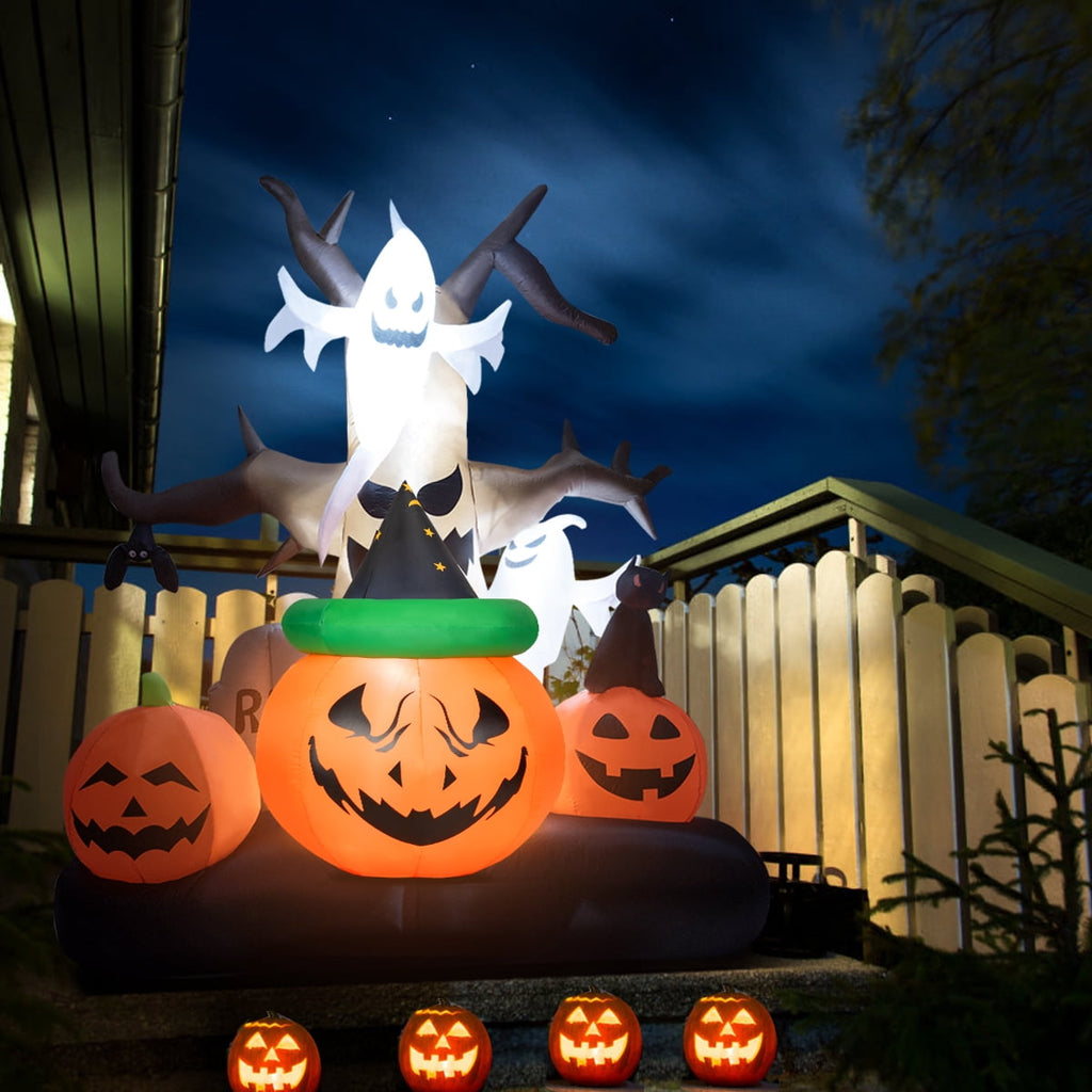 Patiojoy Halloween Decoration 4 Ft Blow-up Inflatable Pumpkin With Witch Hat LED Bulbs Yard