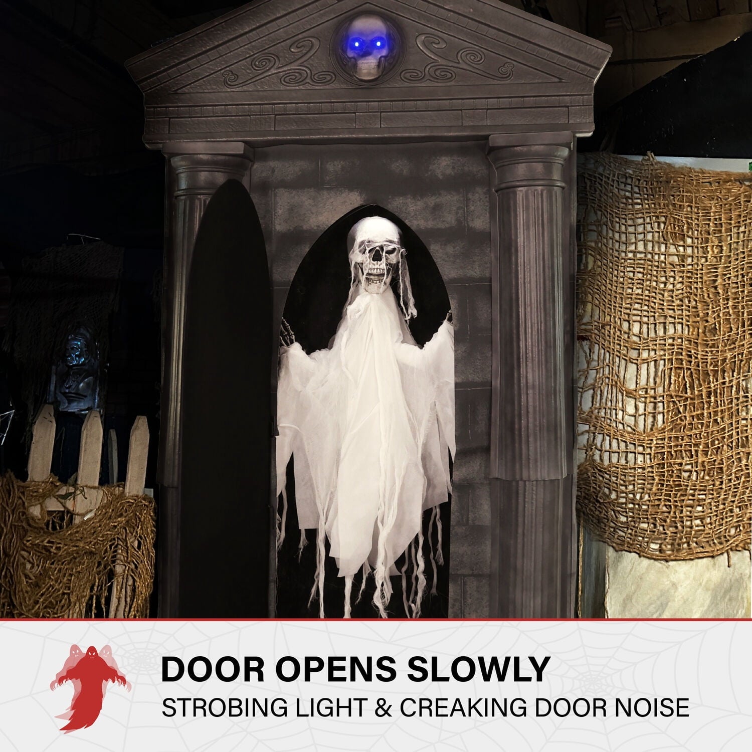 6.7 ft. Motion-Triggered Mausoleum Halloween Animatronic by Tekky, HHMAUSOLEUM-1FLSA