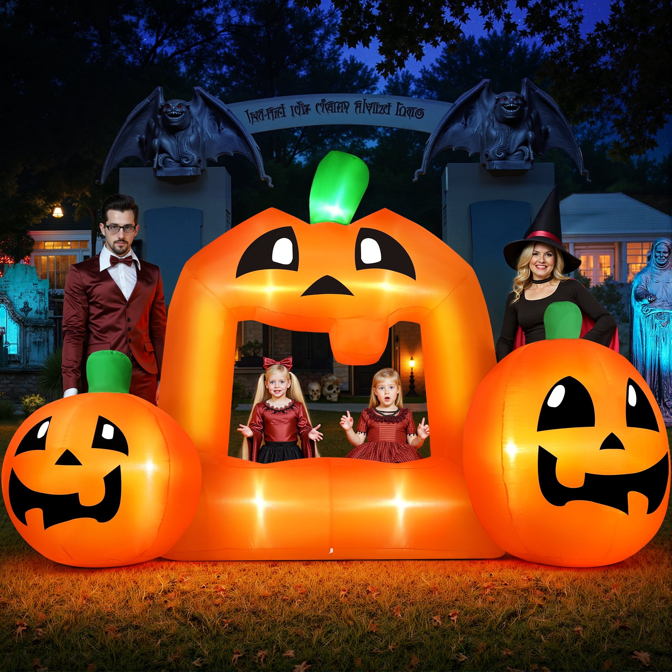 8.5FT Halloween Inflatable,Pumpkin Photo with Lights for Party Yard Decorations